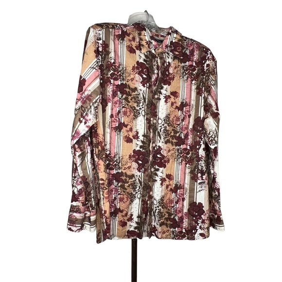 MBX Men's Casual Button Down Shirt Size Large Long Sleeve Collar Maroon Pink Flo - Picture 12 of 16